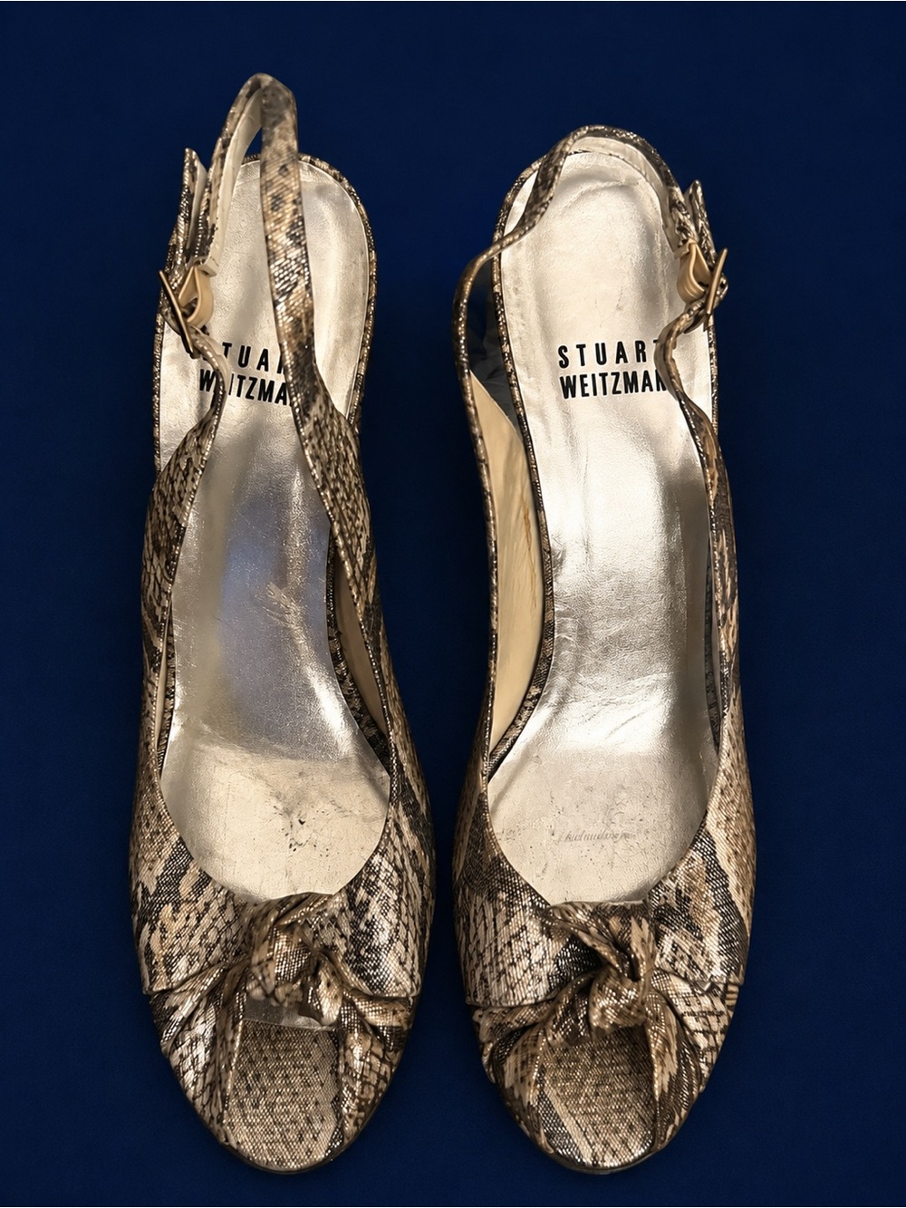 ✨ Stuart Weitzman Snakeskin Print Slingback Heels Size 7.5N Vintage Y2K